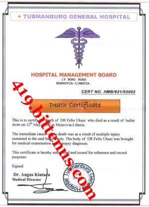 My Late Father Deatth certificate